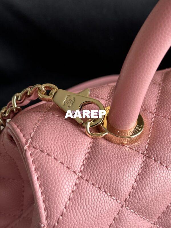 Replica Chanel Coco Handle Bag in Caviar with Edge Stitching 92990 92991 in Light Gold Hardware Peach Pink 6