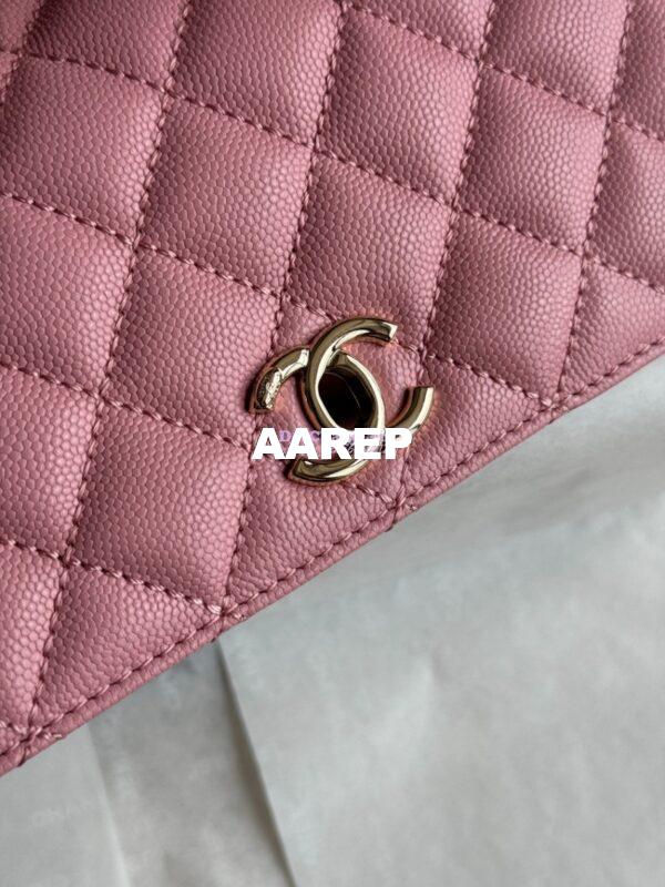 Replica Chanel Coco Handle Bag in Caviar with Edge Stitching 92990 92991 in Light Gold Hardware Peach Pink 7