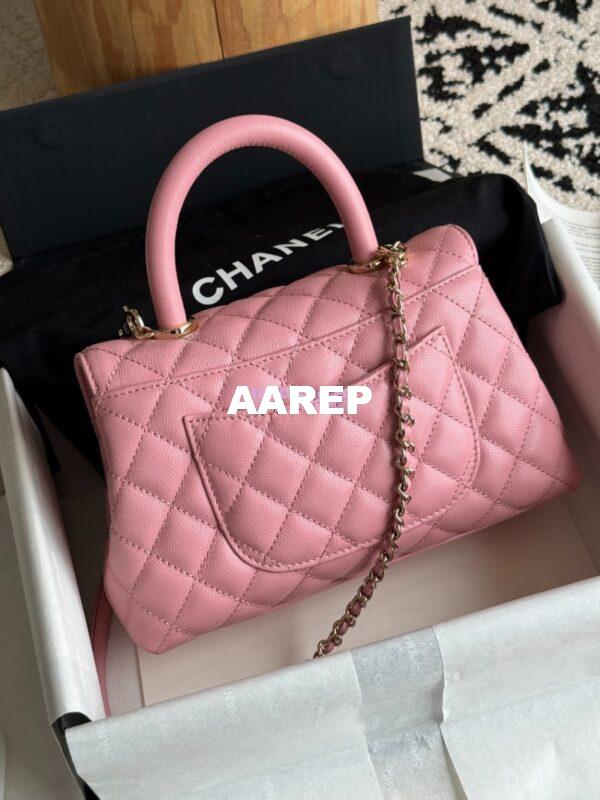 Replica Chanel Coco Handle Bag in Caviar with Edge Stitching 92990 92991 in Light Gold Hardware Peach Pink 8