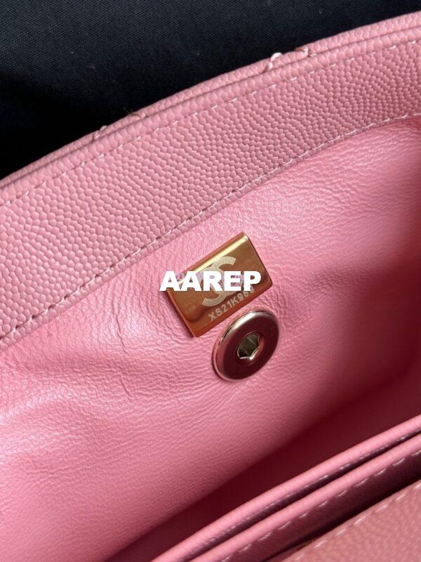 Replica Chanel Coco Handle Bag in Caviar with Edge Stitching 92990 92991 in Light Gold Hardware Peach Pink 10