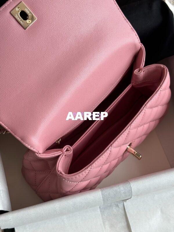 Replica Chanel Coco Handle Bag in Caviar with Edge Stitching 92990 92991 in Light Gold Hardware Peach Pink 11