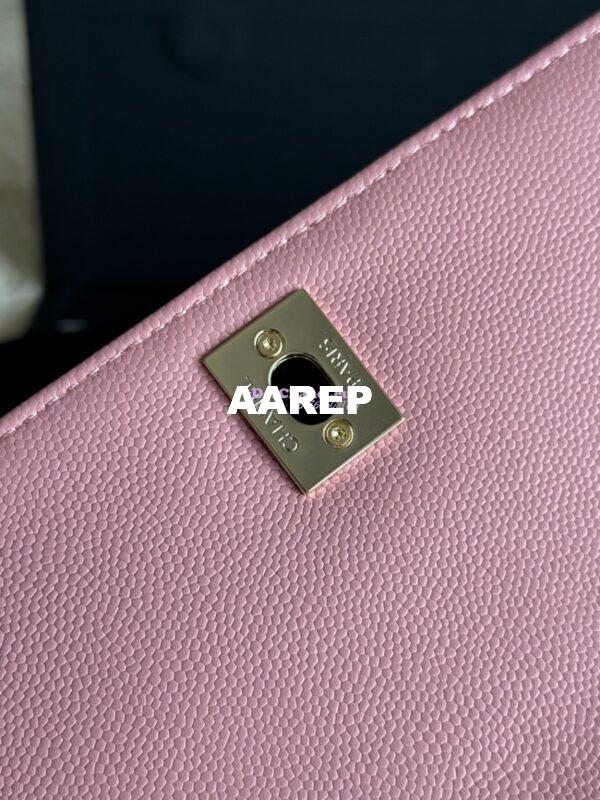 Replica Chanel Coco Handle Bag in Caviar with Edge Stitching 92990 92991 in Light Gold Hardware Peach Pink 12