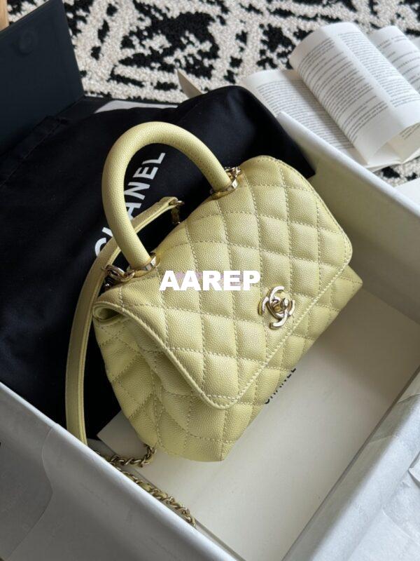 Replica Chanel Mini Coco Handle Bag in Caviar with Edge Stitching AS2215 in Light Gold Hardware Jaune poussin 2