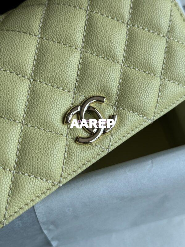Replica Chanel Mini Coco Handle Bag in Caviar with Edge Stitching AS2215 in Light Gold Hardware Jaune poussin 3