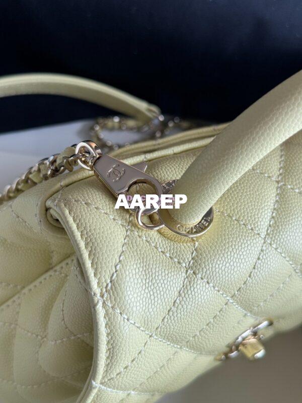 Replica Chanel Mini Coco Handle Bag in Caviar with Edge Stitching AS2215 in Light Gold Hardware Jaune poussin 4