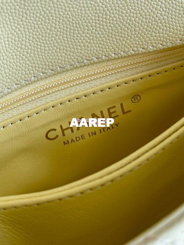 Replica Chanel Mini Coco Handle Bag in Caviar with Edge Stitching AS2215 in Light Gold Hardware Jaune poussin 5