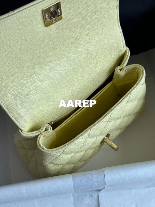 Replica Chanel Mini Coco Handle Bag in Caviar with Edge Stitching AS2215 in Light Gold Hardware Jaune poussin 6