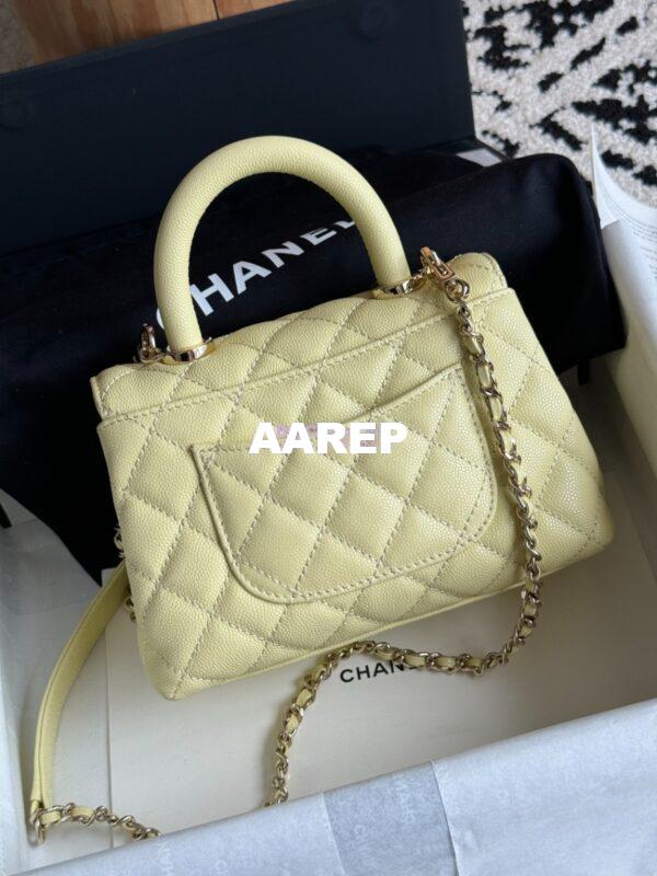 Replica Chanel Mini Coco Handle Bag in Caviar with Edge Stitching AS2215 in Light Gold Hardware Jaune poussin 8