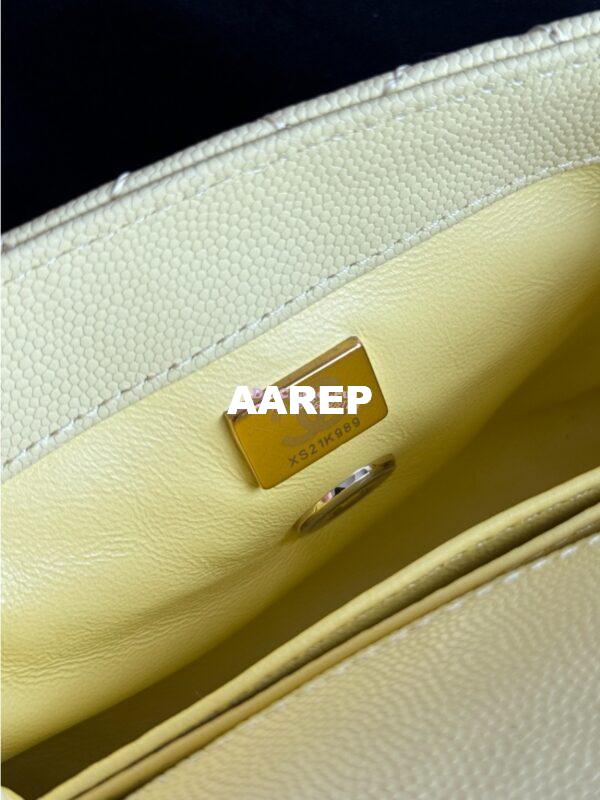 Replica Chanel Mini Coco Handle Bag in Caviar with Edge Stitching AS2215 in Light Gold Hardware Jaune poussin 9