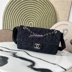 Replica Chanel Timeless Small Denim Flap Bag Dark Blue AS3322 2