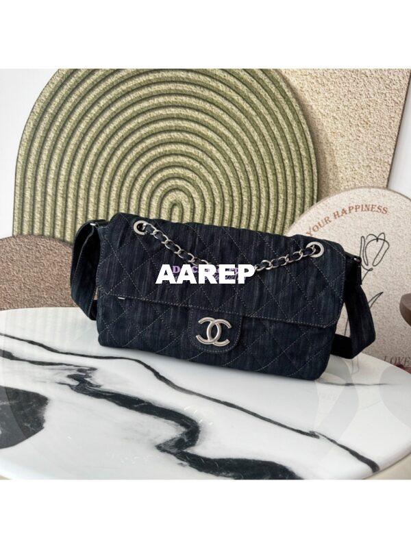 Replica Chanel Timeless Small Denim Flap Bag Dark Blue AS3322 2