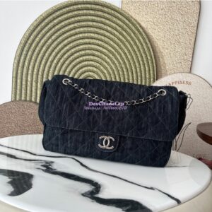 Replica Chanel Timeless Maxi Denim Flap Bag Dark Blue AS3323