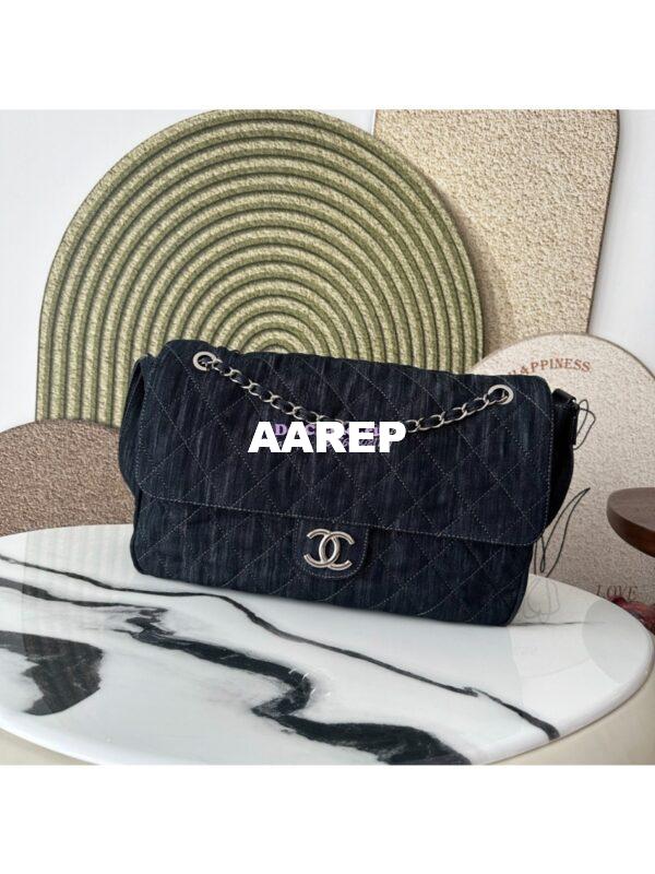 Replica Chanel Timeless Maxi Denim Flap Bag Dark Blue AS3323