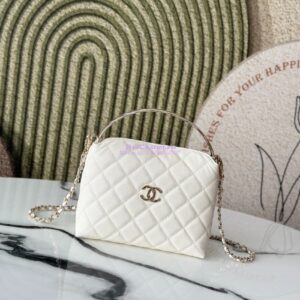Replica Chanel 25S Limited Edition Grained Calfskin Vanity Box Bag with Top Handle AP4591 White