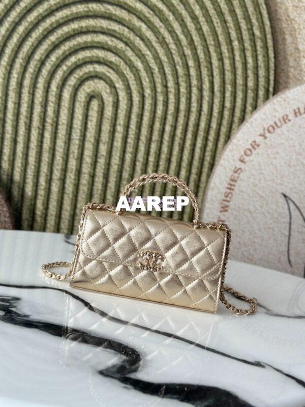 Replica Chanel 25S Leather Chain Strap CC Logo Handle Flap Bag AP3238 Metallic Gold 3
