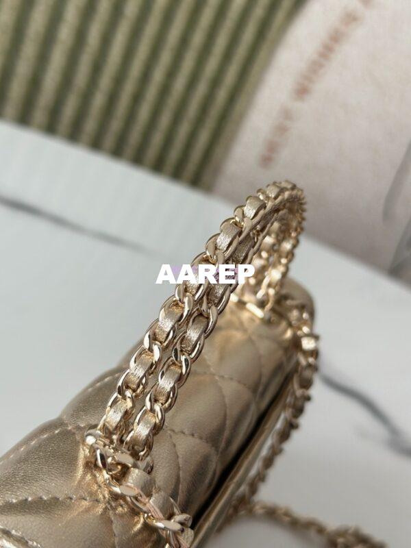 Replica Chanel 25S Leather Chain Strap CC Logo Handle Flap Bag AP3238 Metallic Gold 4