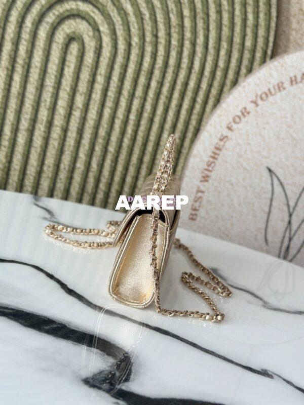 Replica Chanel 25S Leather Chain Strap CC Logo Handle Flap Bag AP3238 Metallic Gold 6