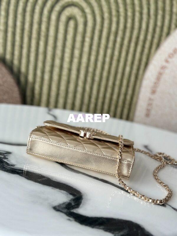Replica Chanel 25S Leather Chain Strap CC Logo Handle Flap Bag AP3238 Metallic Gold 11