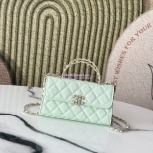 Replica Chanel 25S Leather Chain Strap CC Logo Handle Flap Bag AP3238 Light Green