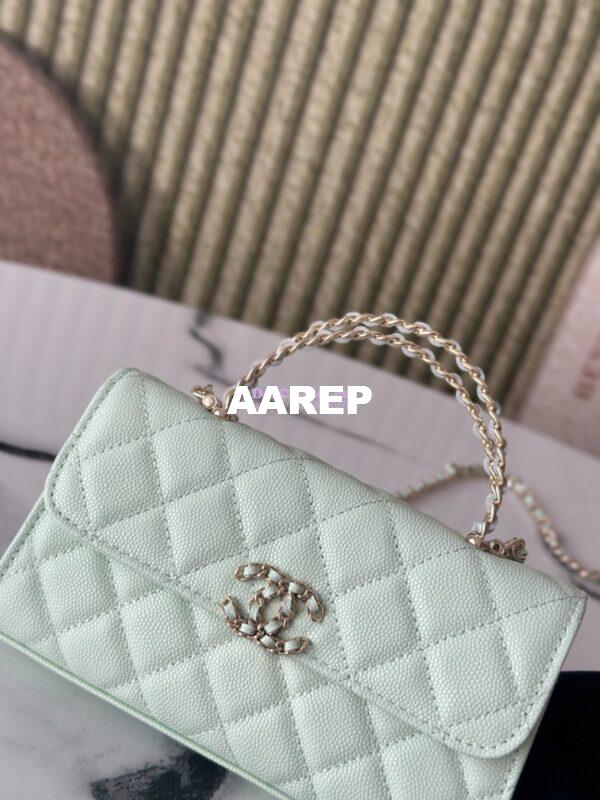 Replica Chanel 25S Leather Chain Strap CC Logo Handle Flap Bag AP3238 Light Green 4
