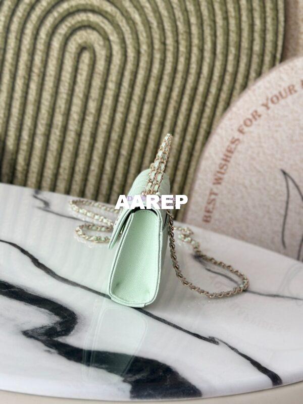 Replica Chanel 25S Leather Chain Strap CC Logo Handle Flap Bag AP3238 Light Green 6