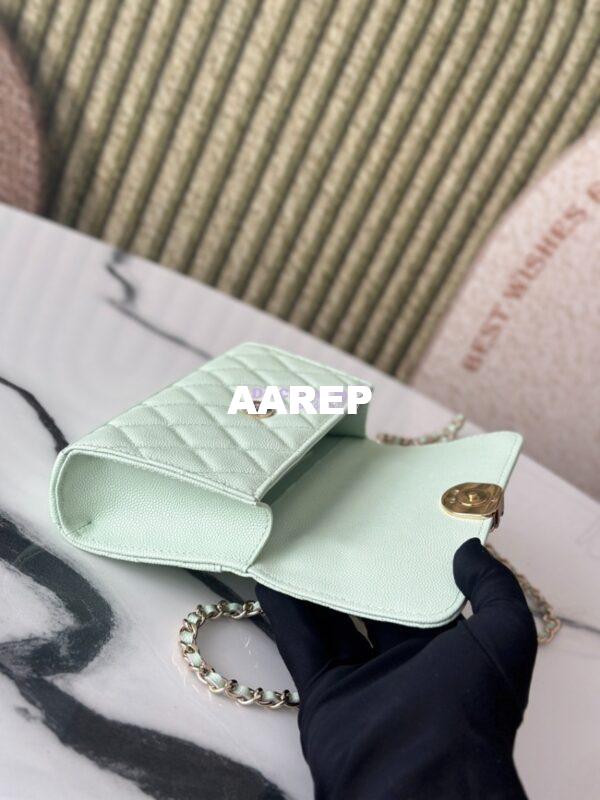 Replica Chanel 25S Leather Chain Strap CC Logo Handle Flap Bag AP3238 Light Green 8