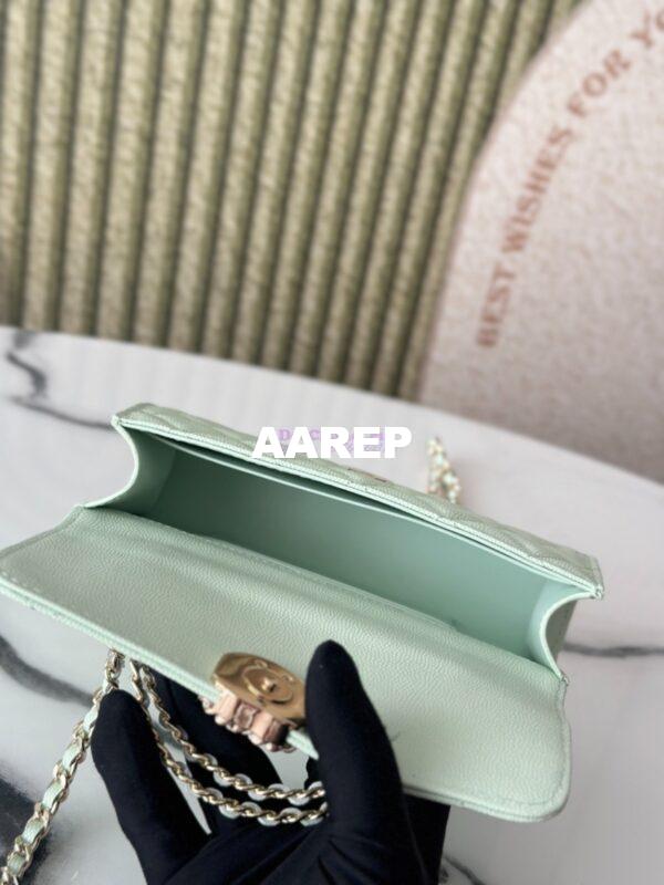 Replica Chanel 25S Leather Chain Strap CC Logo Handle Flap Bag AP3238 Light Green 9