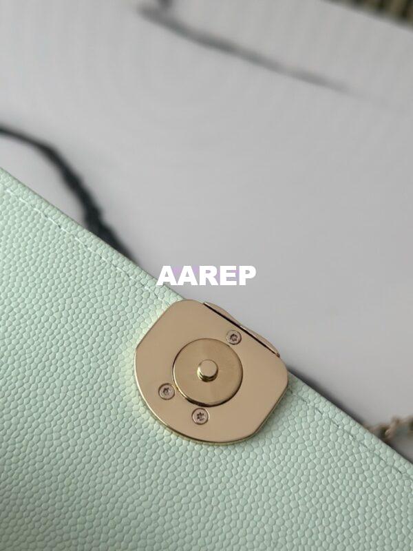 Replica Chanel 25S Leather Chain Strap CC Logo Handle Flap Bag AP3238 Light Green 10