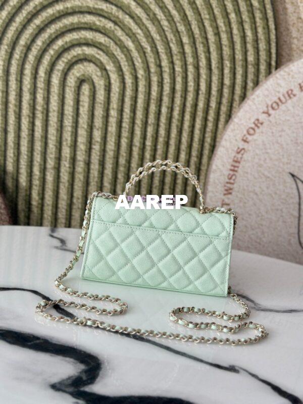 Replica Chanel 25S Leather Chain Strap CC Logo Handle Flap Bag AP3238 Light Green 11