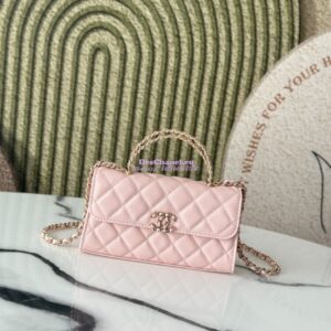 Replica Chanel 25S Leather Chain Strap CC Logo Handle Flap Bag AP3238 Light Pink