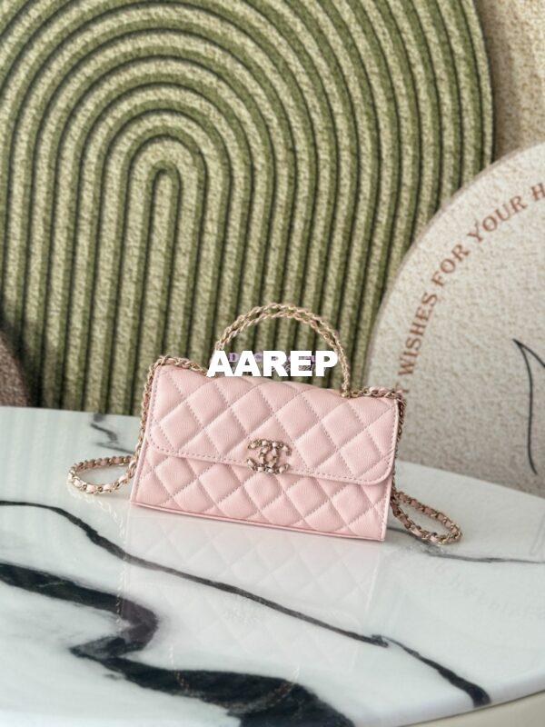 Replica Chanel 25S Leather Chain Strap CC Logo Handle Flap Bag AP3238 Light Pink 3
