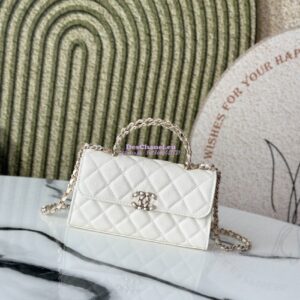 Replica Chanel 25S Leather Chain Strap CC Logo Handle Flap Bag AP3238 White