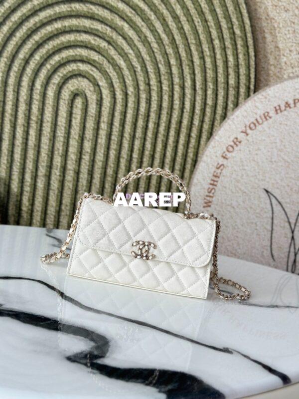 Replica Chanel 25S Leather Chain Strap CC Logo Handle Flap Bag AP3238 White 3