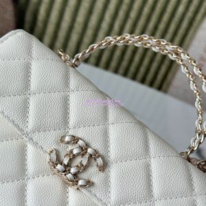 Replica Chanel 25S Leather Chain Strap CC Logo Handle Flap Bag AP3238 White 2
