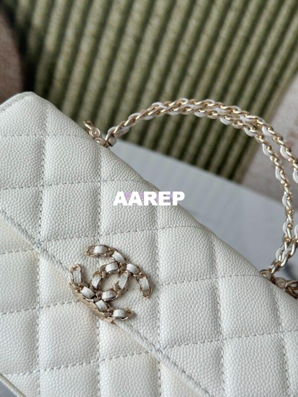 Replica Chanel 25S Leather Chain Strap CC Logo Handle Flap Bag AP3238 White 4
