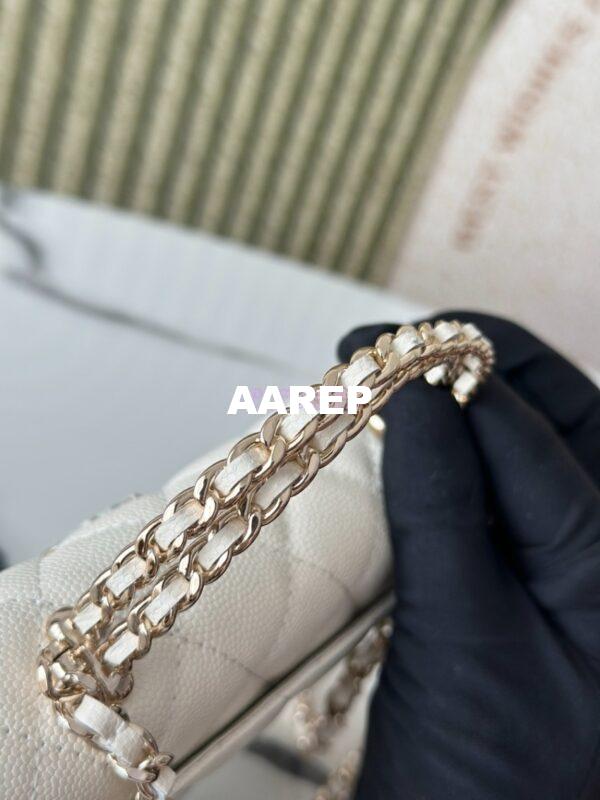 Replica Chanel 25S Leather Chain Strap CC Logo Handle Flap Bag AP3238 White 5