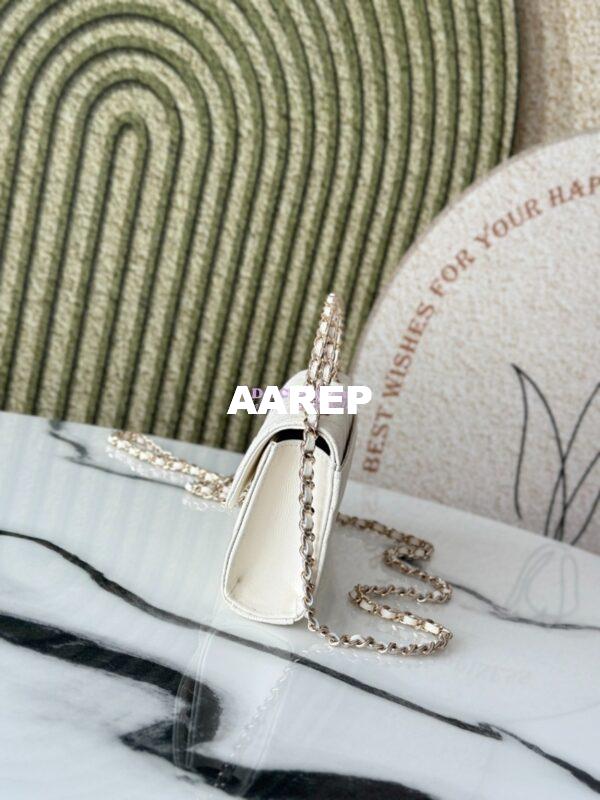 Replica Chanel 25S Leather Chain Strap CC Logo Handle Flap Bag AP3238 White 7