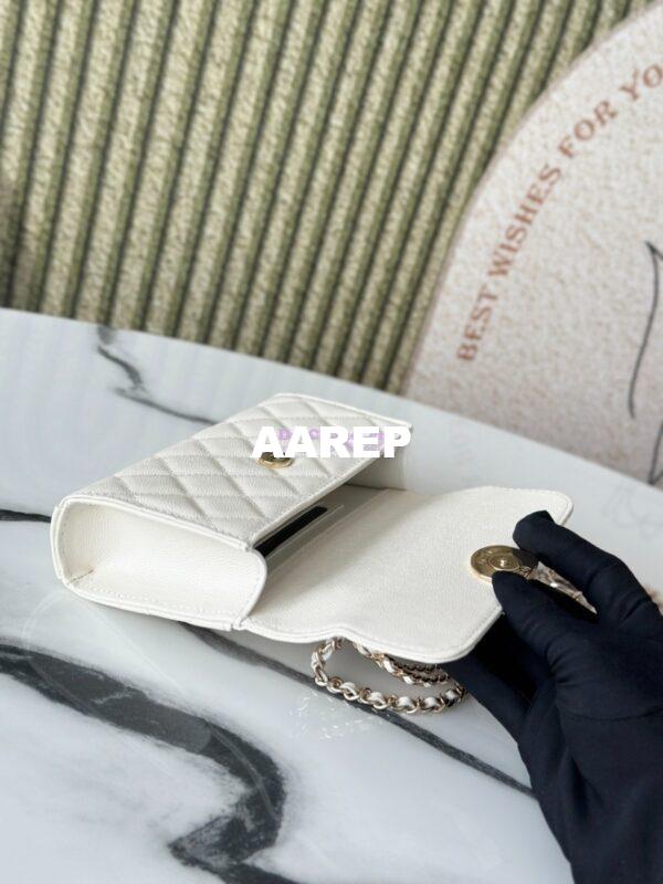 Replica Chanel 25S Leather Chain Strap CC Logo Handle Flap Bag AP3238 White 9