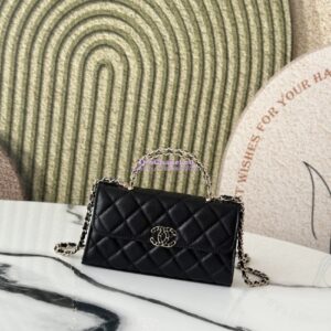Replica Chanel 25S Leather Chain Strap CC Logo Handle Flap Bag AP3238 Black
