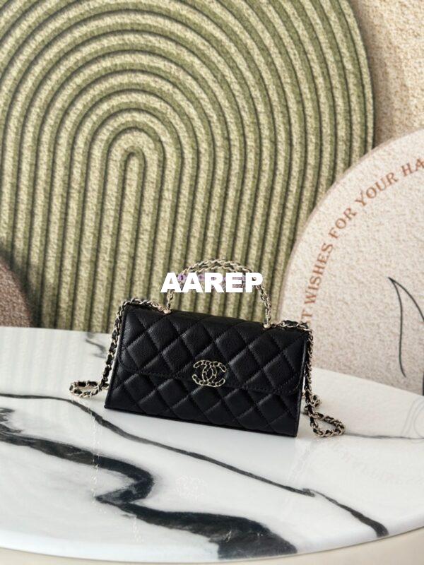 Replica Chanel 25S Leather Chain Strap CC Logo Handle Flap Bag AP3238 Black