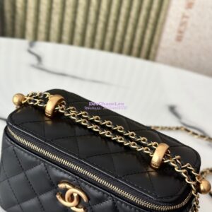 Replica Chanel Vanity Case Calfskin Bag with Adjustable Gold Charm Chain AP3651 Black 2