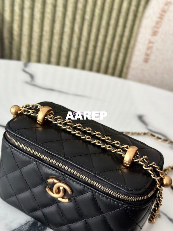 Replica Chanel Vanity Case Calfskin Bag with Adjustable Gold Charm Chain AP3651 Black 4
