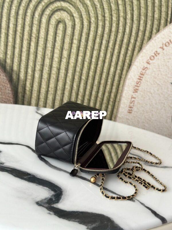 Replica Chanel Vanity Case Calfskin Bag with Adjustable Gold Charm Chain AP3651 Black 7