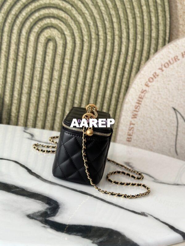 Replica Chanel Vanity Case Calfskin Bag with Adjustable Gold Charm Chain AP3651 Black 8