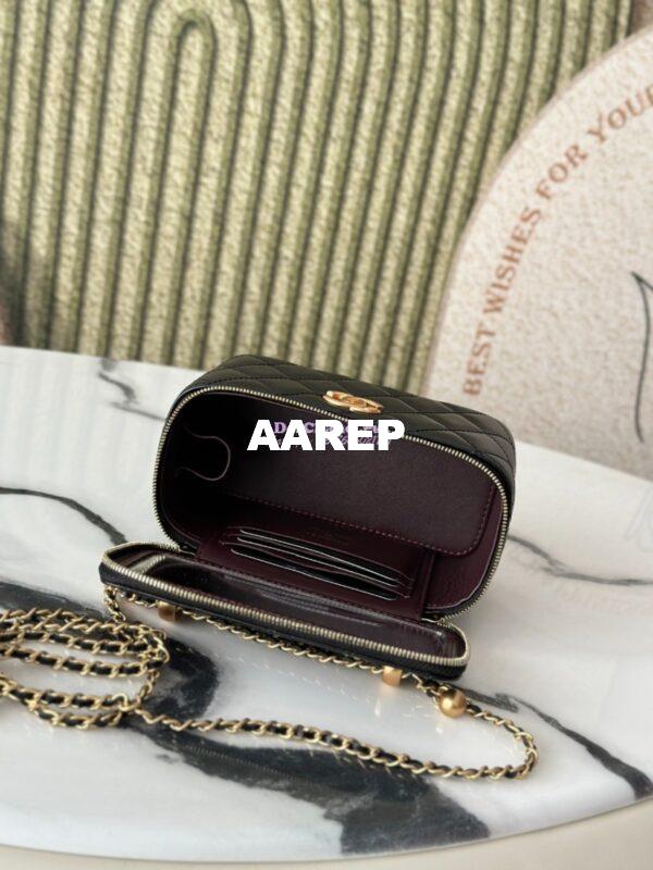 Replica Chanel Vanity Case Calfskin Bag with Adjustable Gold Charm Chain AP3651 Black 9