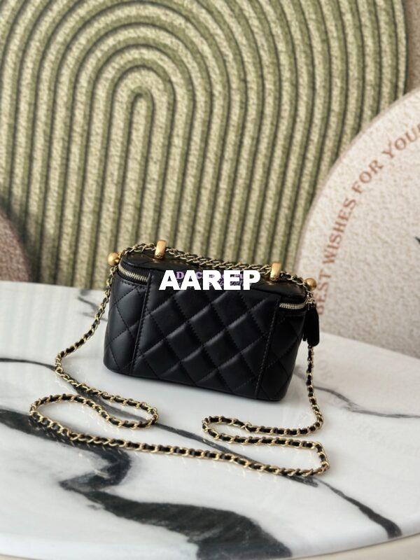 Replica Chanel Vanity Case Calfskin Bag with Adjustable Gold Charm Chain AP3651 Black 11