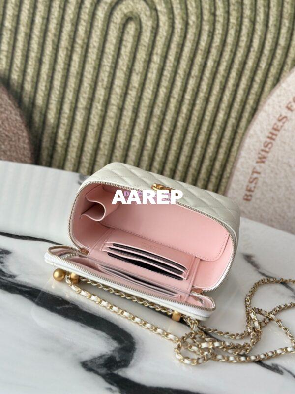 Replica Chanel Vanity Case Calfskin Bag with Adjustable Gold Charm Chain AP3651 White 9
