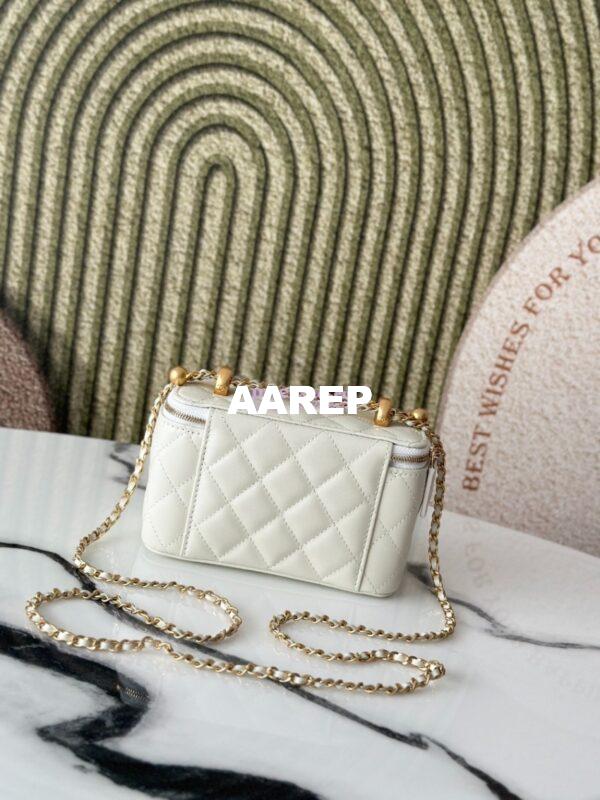 Replica Chanel Vanity Case Calfskin Bag with Adjustable Gold Charm Chain AP3651 White 11