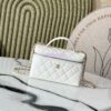 Replica Chanel Vanity Case Calfskin Bag with Adjustable Gold Charm Chain AP3651 White