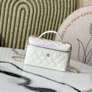 Replica Chanel 25P CC Top Handle Vanity Bag Caviar White AP4385